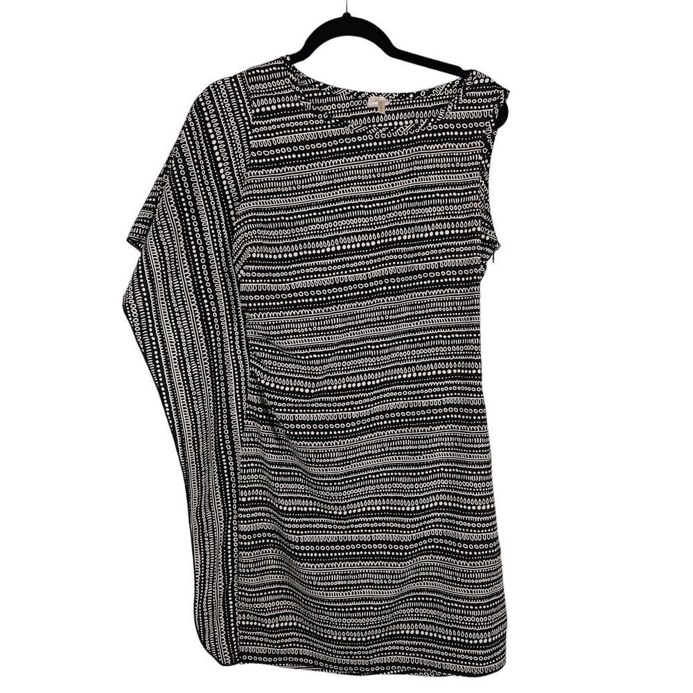 POEMA Womens Medium Mini Dress Black White Geometric Waterfall‎ Sleeve LBD Party
